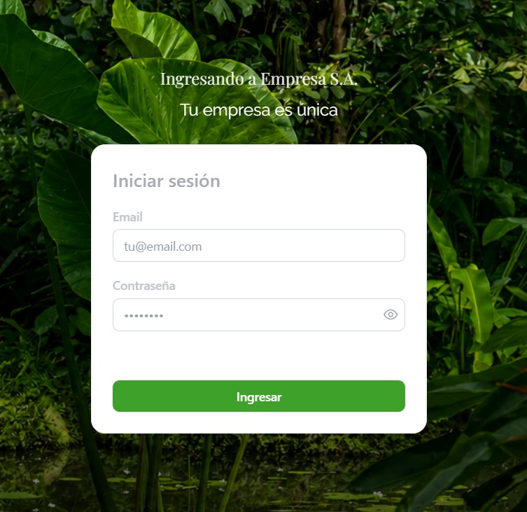Formulario de inscripción con la marca de una empresa cliente: fondo, colores y textos propios