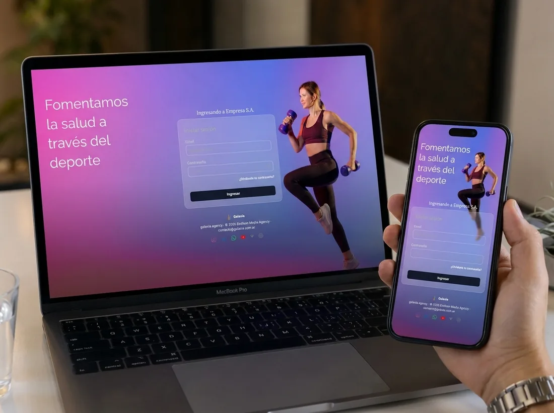 Formulario de inscripción de un cliente del rubro deportivo, en notebook y celular