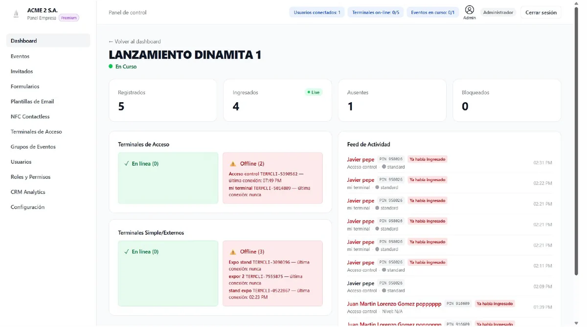 Panel de Galaxia: tablero de acreditación en la puerta en tiempo real