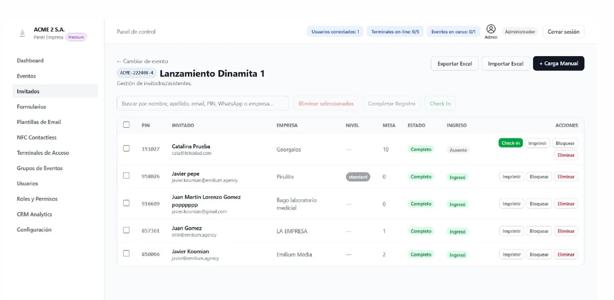 Panel de Galaxia: tabla de invitados actualizada en tiempo real