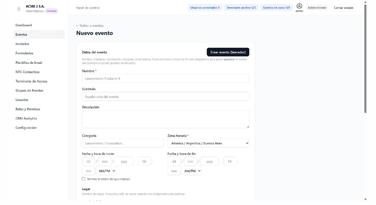 Panel de Galaxia: configuración de la identidad de marca del evento