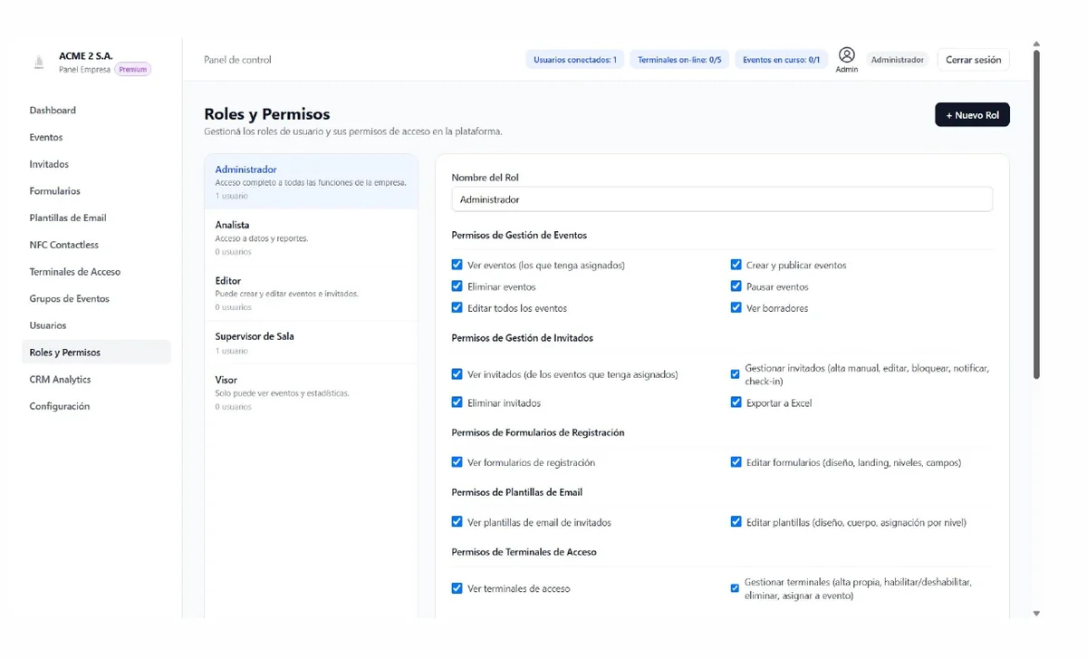 Panel de Galaxia: administración de roles y permisos del equipo